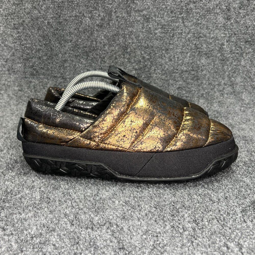 The North Face Nuptse Mule Metallic Slippers‎ Women's 8 Black Gold Slip On Shoes
